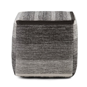 HomeRoots 16" Gray Cotton Cube Pouf Ottoman - Versatile Seating & Footrest for Modern Bohemian Interiors 638556