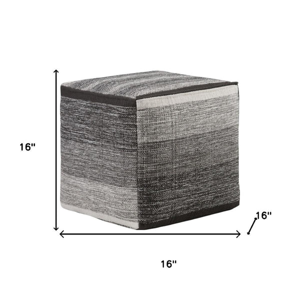 HomeRoots 16" Gray Cotton Cube Pouf Ottoman - Versatile Seating & Footrest for Modern Bohemian Interiors 638556