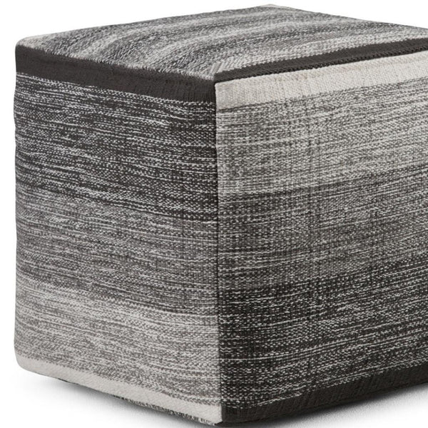 HomeRoots 16" Gray Cotton Cube Pouf Ottoman - Versatile Seating & Footrest for Modern Bohemian Interiors 638556
