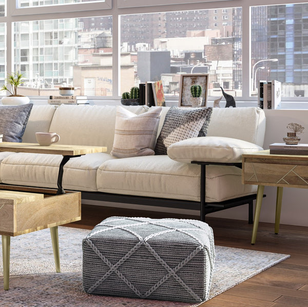 HomeRoots 20" Gray Wool Pouf Ottoman - Cozy, Lightweight Footrest & Extra Seating for Modern Living Spaces 638557