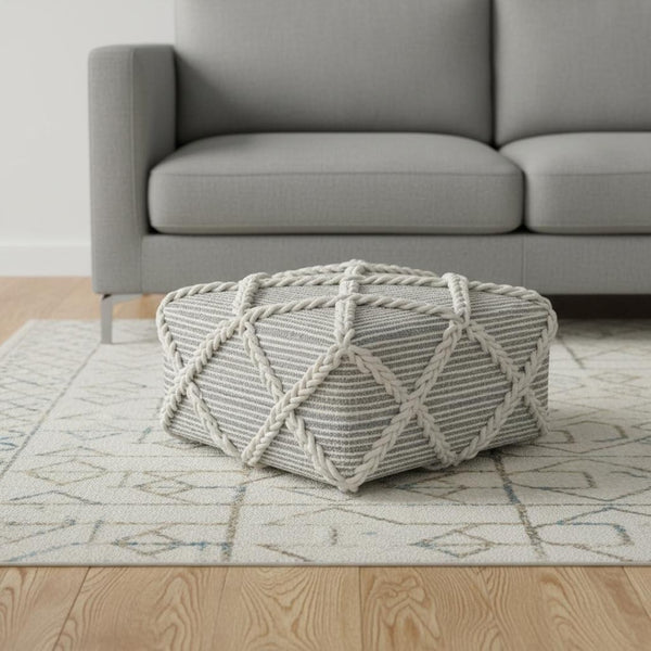 HomeRoots 20" Gray Wool Pouf Ottoman - Cozy, Lightweight Footrest & Extra Seating for Modern Living Spaces 638557