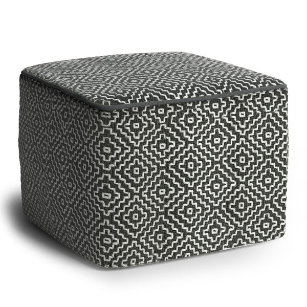 HomeRoots 18" Gray Fabric Pouf Ottoman - Versatile Footrest, Extra Seating & Casual Table for Modern Spaces 638558