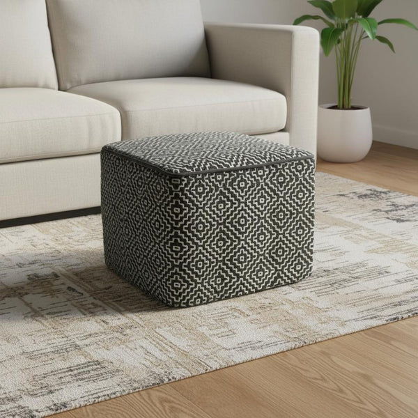 HomeRoots 18" Gray Fabric Pouf Ottoman - Versatile Footrest, Extra Seating & Casual Table for Modern Spaces 638558