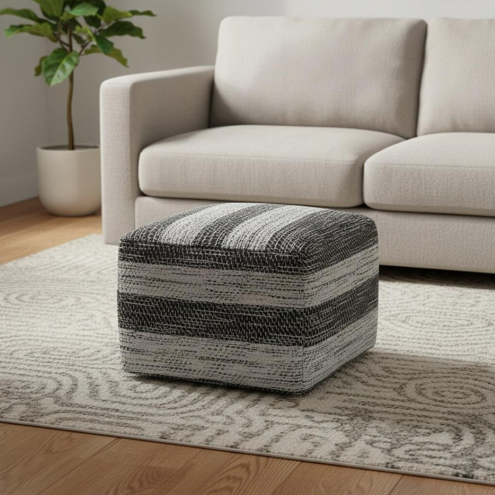HomeRoots 18" Gray Cotton Pouf Ottoman - Versatile & Stylish Footrest, Extra Seat, Perfect for Any Room Decor! 638559