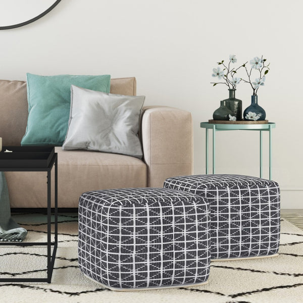 HomeRoots 18" Gray Cotton Pouf Ottoman - Versatile Footrest & Extra Seat for Modern Living Spaces & Style 638561