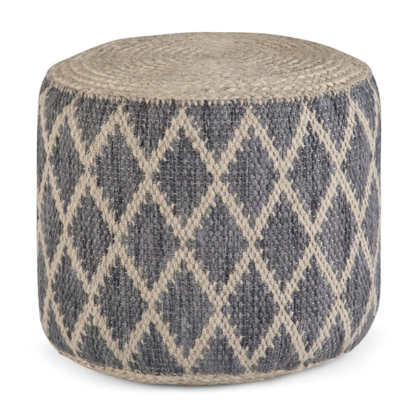 HomeRoots 18" Gray Jute Round Pouf Ottoman - Versatile Bohemian-Chic Footrest & Extra Seat for Any Room Decor 638562
