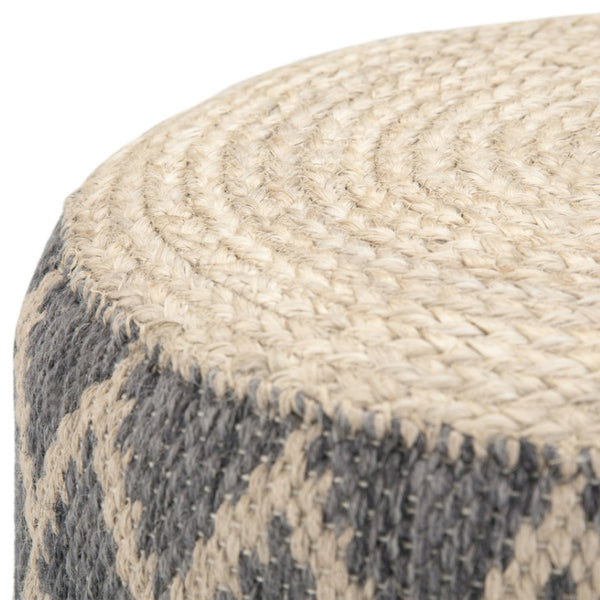 HomeRoots 18" Gray Jute Round Pouf Ottoman - Versatile Bohemian-Chic Footrest & Extra Seat for Any Room Decor 638562