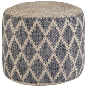 HomeRoots 18" Gray Jute Round Pouf Ottoman - Versatile Bohemian-Chic Footrest & Extra Seat for Any Room Decor 638562