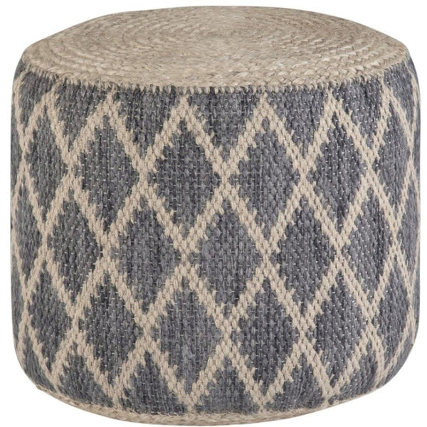 HomeRoots 18" Gray Jute Round Pouf Ottoman - Versatile Bohemian-Chic Footrest & Extra Seat for Any Room Decor 638562