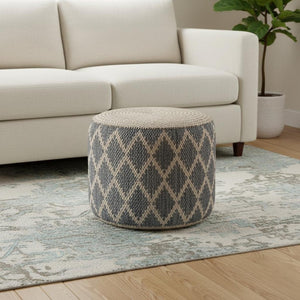 HomeRoots 18" Gray Jute Round Pouf Ottoman - Versatile Bohemian-Chic Footrest & Extra Seat for Any Room Decor 638562