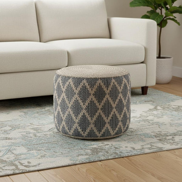 HomeRoots 18" Gray Jute Round Pouf Ottoman - Versatile Bohemian-Chic Footrest & Extra Seat for Any Room Decor 638562