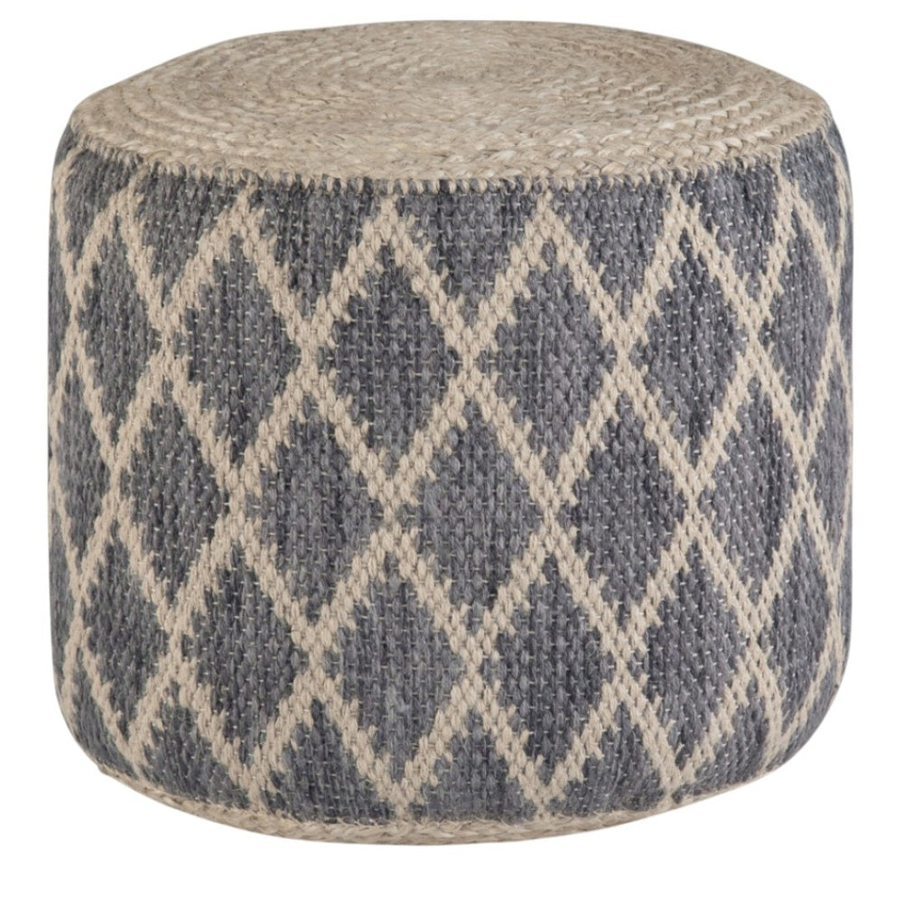 HomeRoots 18" Gray Jute Round Pouf Ottoman - Versatile Bohemian-Chic Footrest & Extra Seat for Any Room Decor 638562