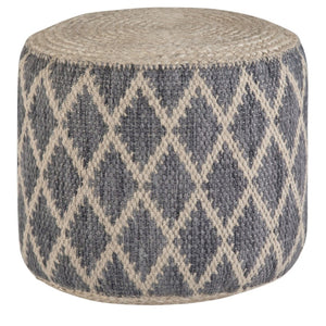 HomeRoots 18" Gray Jute Round Pouf Ottoman - Versatile Bohemian-Chic Footrest & Extra Seat for Any Room Decor 638562