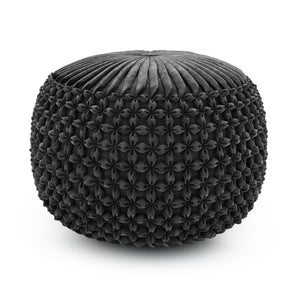 HomeRoots 20" Gray Velvet Round Pouf Ottoman - Versatile Chic Seating & Footrest for Modern Home Décor Elegance 638564