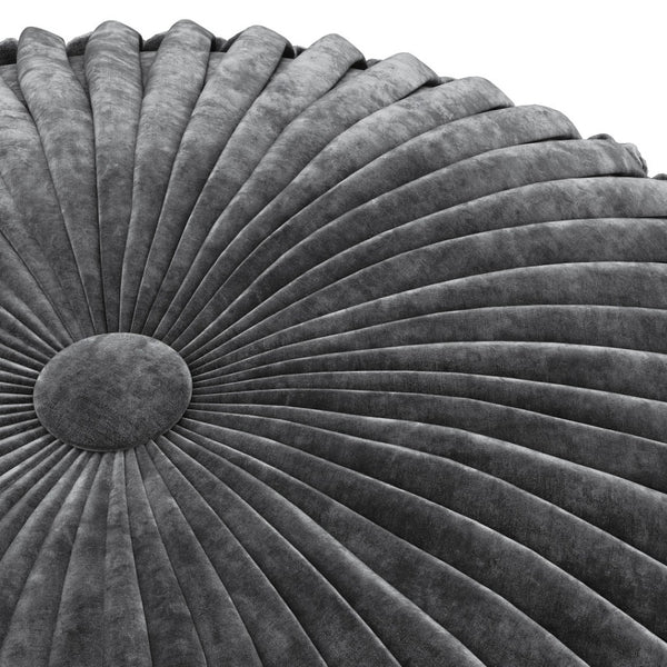 HomeRoots 20" Gray Velvet Round Pouf Ottoman - Versatile Chic Seating & Footrest for Modern Home Décor Elegance 638564