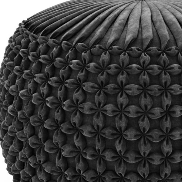 HomeRoots 20" Gray Velvet Round Pouf Ottoman - Versatile Chic Seating & Footrest for Modern Home Décor Elegance 638564