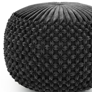 HomeRoots 20" Gray Velvet Round Pouf Ottoman - Versatile Chic Seating & Footrest for Modern Home Décor Elegance 638564