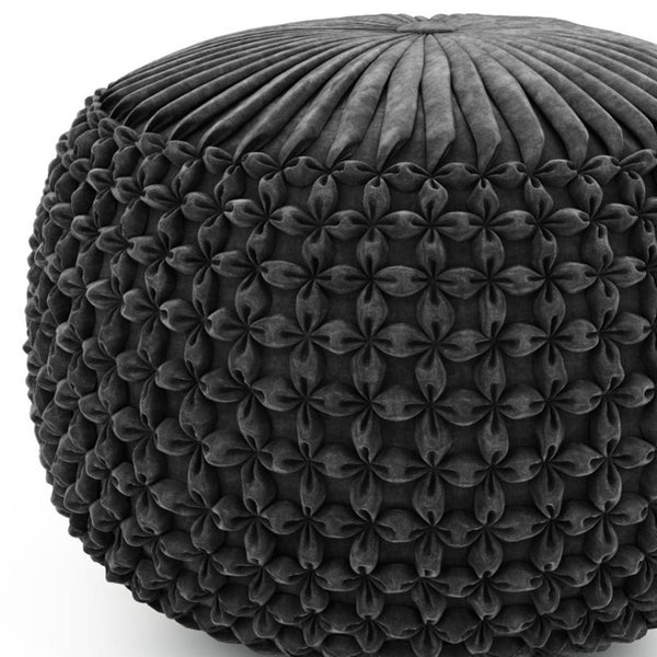 HomeRoots 20" Gray Velvet Round Pouf Ottoman - Versatile Chic Seating & Footrest for Modern Home Décor Elegance 638564