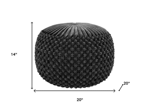 HomeRoots 20" Gray Velvet Round Pouf Ottoman - Versatile Chic Seating & Footrest for Modern Home Décor Elegance 638564