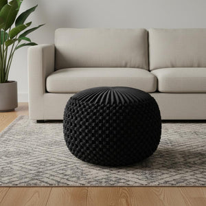 HomeRoots 20" Gray Velvet Round Pouf Ottoman - Versatile Chic Seating & Footrest for Modern Home Décor Elegance 638564
