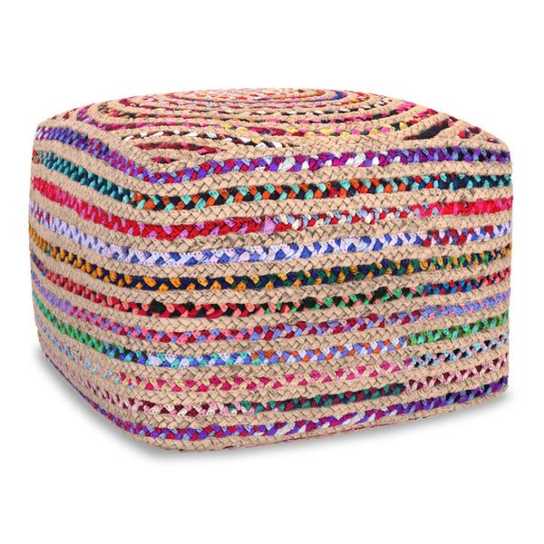 HomeRoots 20" Blue Jute Pouf Ottoman - Versatile Footrest, Extra Seat & Accent Piece for Modern Living Spaces 638565