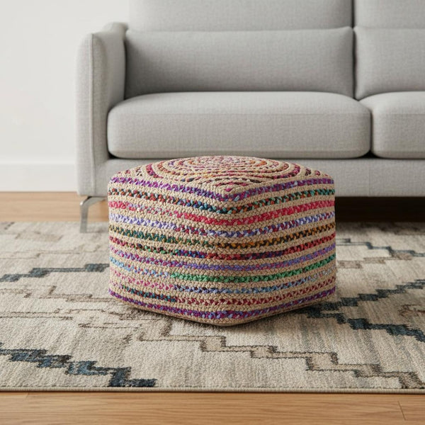 HomeRoots 20" Blue Jute Pouf Ottoman - Versatile Footrest, Extra Seat & Accent Piece for Modern Living Spaces 638565