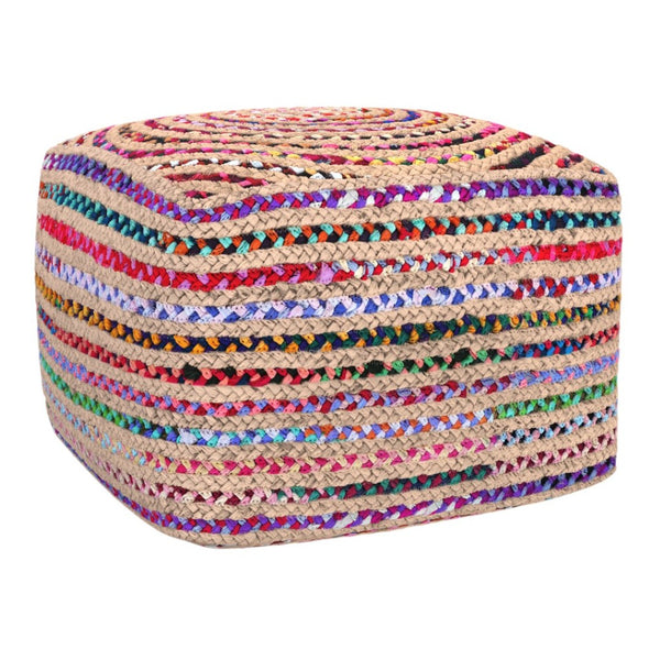 HomeRoots 20" Blue Jute Pouf Ottoman - Versatile Footrest, Extra Seat & Accent Piece for Modern Living Spaces 638565