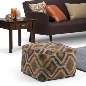 HomeRoots 20" Blue Jute Pouf Ottoman - Coastal-Inspired, Versatile Footrest or Extra Seating for Any Space 638567