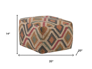 HomeRoots 20" Blue Jute Pouf Ottoman - Coastal-Inspired, Versatile Footrest or Extra Seating for Any Space 638567