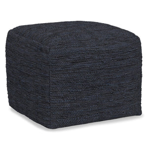 HomeRoots 18" Blue Leather Pouf Ottoman - Stylish Multi-Purpose Accent for Living Room, Bedroom & More! 638568