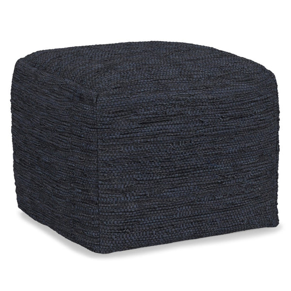 HomeRoots 18" Blue Leather Pouf Ottoman - Stylish Multi-Purpose Accent for Living Room, Bedroom & More! 638568