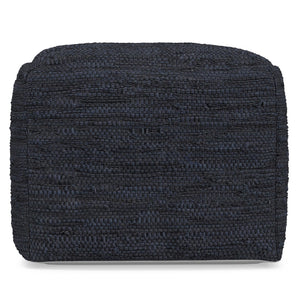HomeRoots 18" Blue Leather Pouf Ottoman - Stylish Multi-Purpose Accent for Living Room, Bedroom & More! 638568