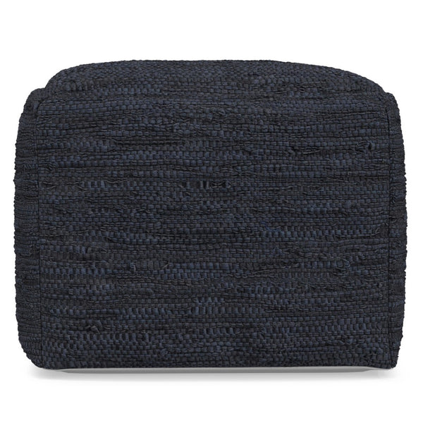 HomeRoots 18" Blue Leather Pouf Ottoman - Stylish Multi-Purpose Accent for Living Room, Bedroom & More! 638568