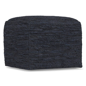 HomeRoots 18" Blue Leather Pouf Ottoman - Stylish Multi-Purpose Accent for Living Room, Bedroom & More! 638568