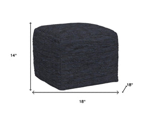 HomeRoots 18" Blue Leather Pouf Ottoman - Stylish Multi-Purpose Accent for Living Room, Bedroom & More! 638568