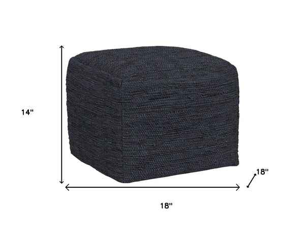 HomeRoots 18" Blue Leather Pouf Ottoman - Stylish Multi-Purpose Accent for Living Room, Bedroom & More! 638568