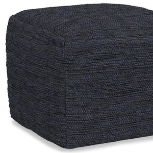 HomeRoots 18" Blue Leather Pouf Ottoman - Stylish Multi-Purpose Accent for Living Room, Bedroom & More! 638568