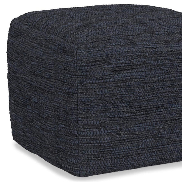 HomeRoots 18" Blue Leather Pouf Ottoman - Stylish Multi-Purpose Accent for Living Room, Bedroom & More! 638568