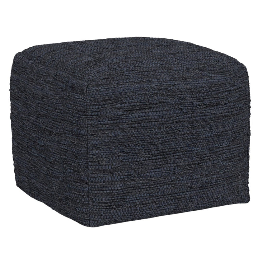 HomeRoots 18" Blue Leather Pouf Ottoman - Stylish Multi-Purpose Accent for Living Room, Bedroom & More! 638568