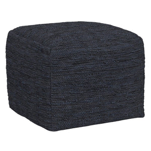 HomeRoots 18" Blue Leather Pouf Ottoman - Stylish Multi-Purpose Accent for Living Room, Bedroom & More! 638568