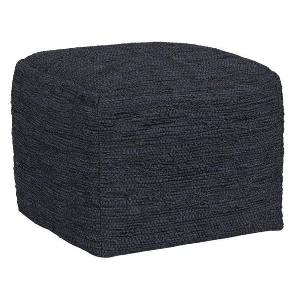 HomeRoots 18" Blue Leather Pouf Ottoman - Stylish Multi-Purpose Accent for Living Room, Bedroom & More! 638568
