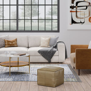HomeRoots 18" Brown Leather Pouf Ottoman - Versatile Accent for Seating, Footrest, or Table in Any Room 638569