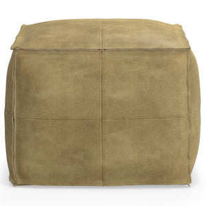 HomeRoots 18" Brown Leather Pouf Ottoman - Versatile Accent for Seating, Footrest, or Table in Any Room 638569