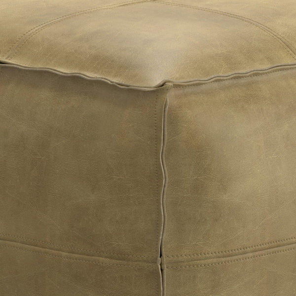 HomeRoots 18" Brown Leather Pouf Ottoman - Versatile Accent for Seating, Footrest, or Table in Any Room 638569