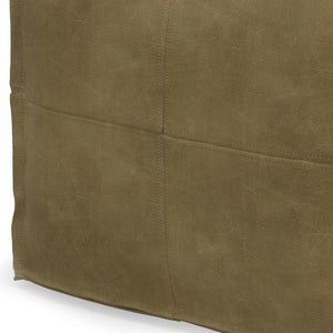 HomeRoots 18" Brown Leather Pouf Ottoman - Versatile Accent for Seating, Footrest, or Table in Any Room 638569