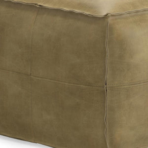 HomeRoots 18" Brown Leather Pouf Ottoman - Versatile Accent for Seating, Footrest, or Table in Any Room 638569