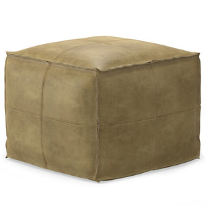 HomeRoots 18" Brown Leather Pouf Ottoman - Versatile Accent for Seating, Footrest, or Table in Any Room 638569