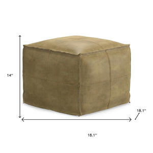 HomeRoots 18" Brown Leather Pouf Ottoman - Versatile Accent for Seating, Footrest, or Table in Any Room 638569
