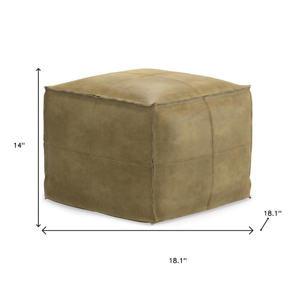 HomeRoots 18" Brown Leather Pouf Ottoman - Versatile Accent for Seating, Footrest, or Table in Any Room 638569