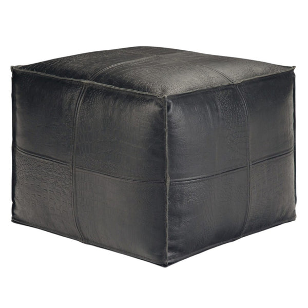 HomeRoots 18" Black Leather Pouf Ottoman - Stylish Modern Footrest & Versatile Seating for Chic Spaces 638570